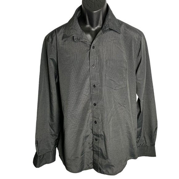 Cambridge Classics Button Up Dress Shirt L Black Striped Pocket Long Sleeves - Picture 1 of 6